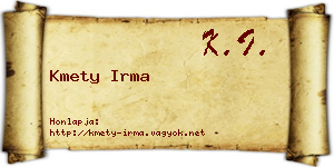 Kmety Irma névjegykártya